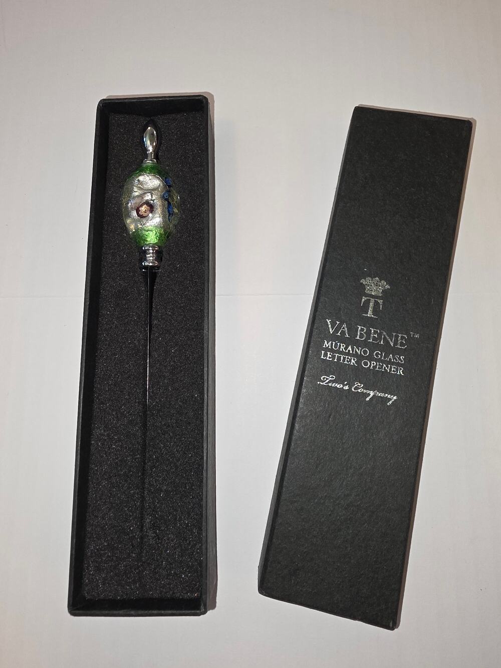 Va Bene Murano Glass Letter Opener Silver Tone Two's Company New In Box
